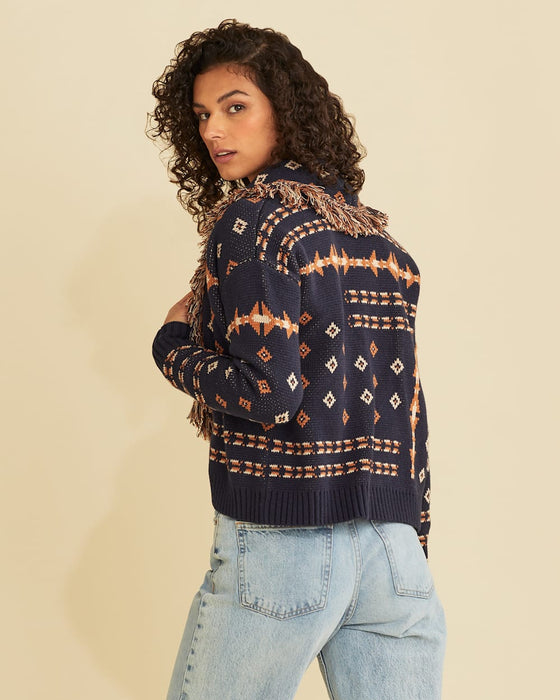 Fringe Shawl Cardigan Navy