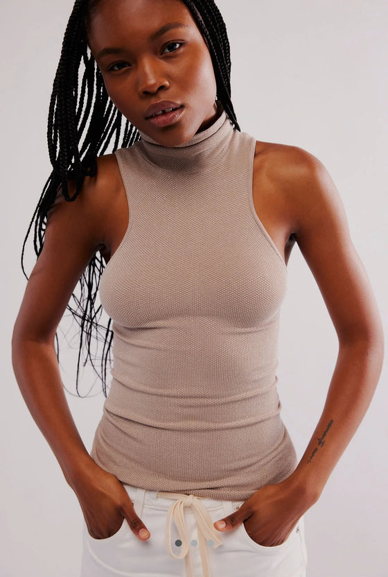 Always Ready Seamless Turtleneck Tank- Mocha Meringue