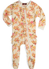 Vintage Floral Organic Cotton Ruffle Zipper Footed Romper