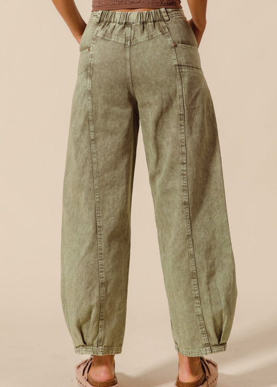 Mineral Washed Mid Rise Barrel Pants